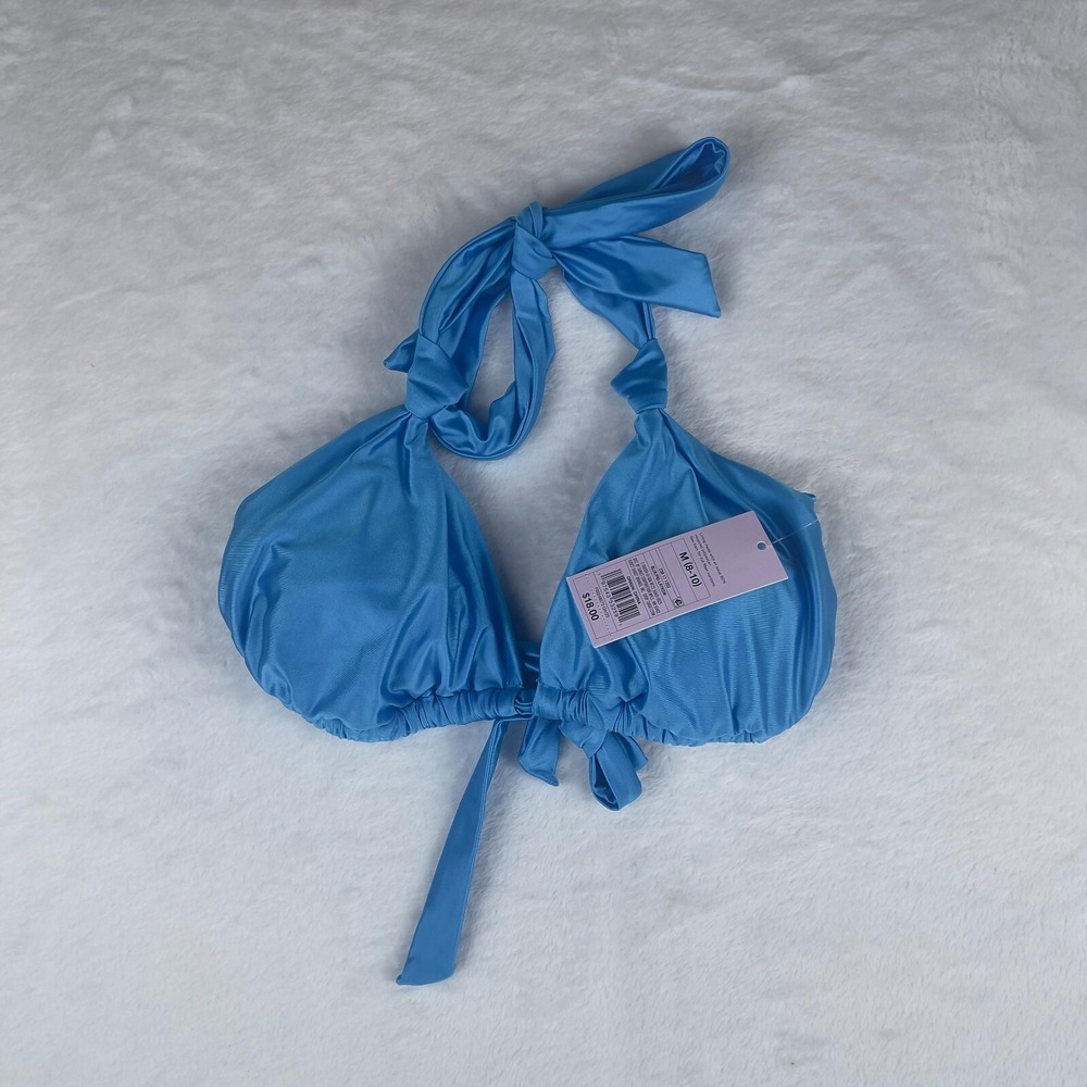 Wild Fable Knotted Halter Bikini Top Womens Medium Shiny Blue Removable Cups